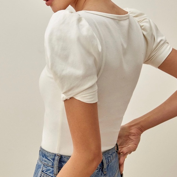 REFORMATION IVORY KNIT PUFF SLEEVE T-SHIRT - Picture 7 of 9